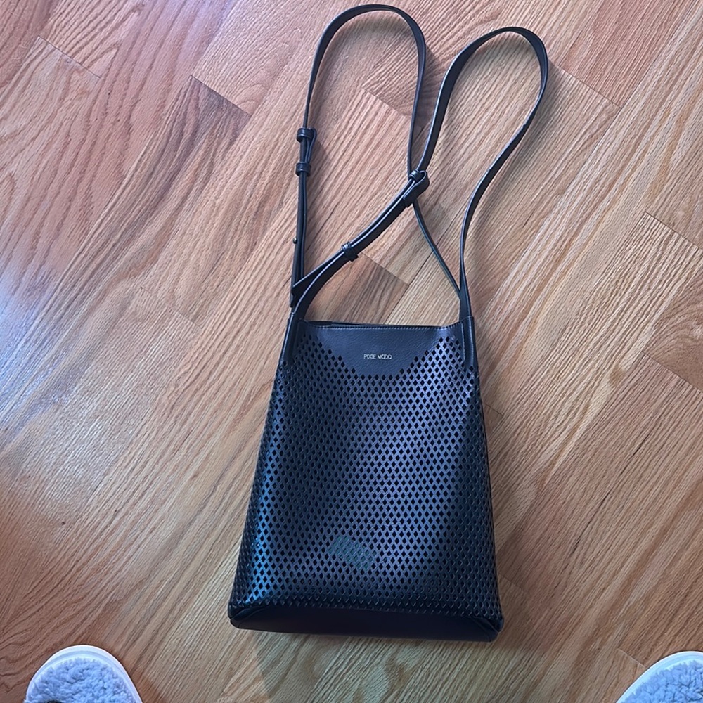 Pixie Mood Black Vegan Leather Perforated Tote